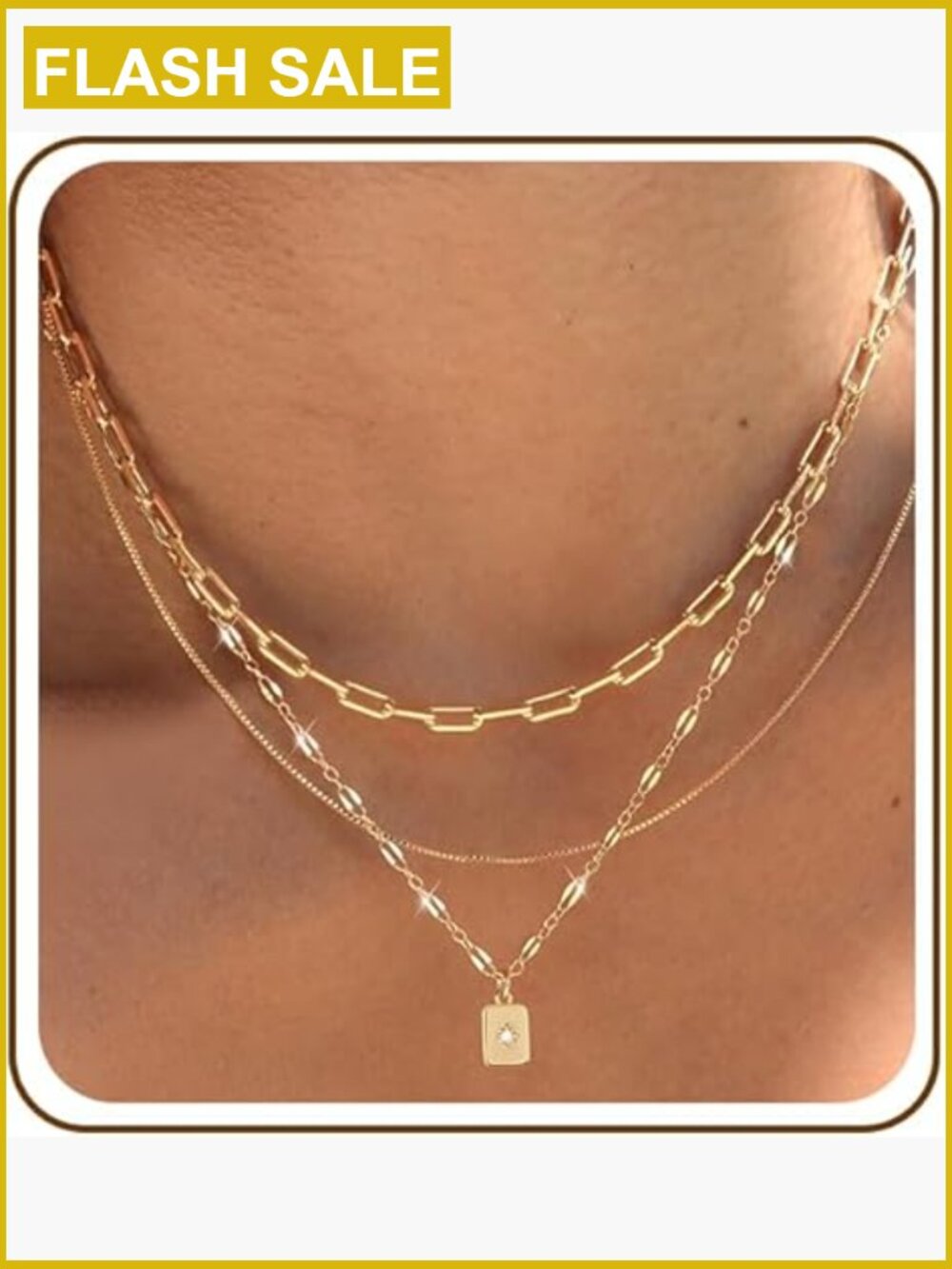 3 Pcs Layered Gold Necklace Set - Paperclip & Box Chains